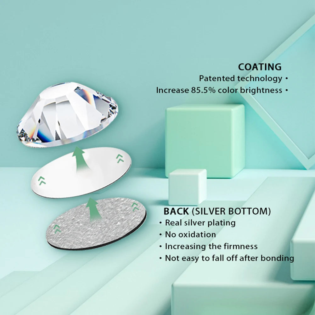 YHB Crystal Flat Back Rhinestones — Glitter Gemstones for Nails and Fabric