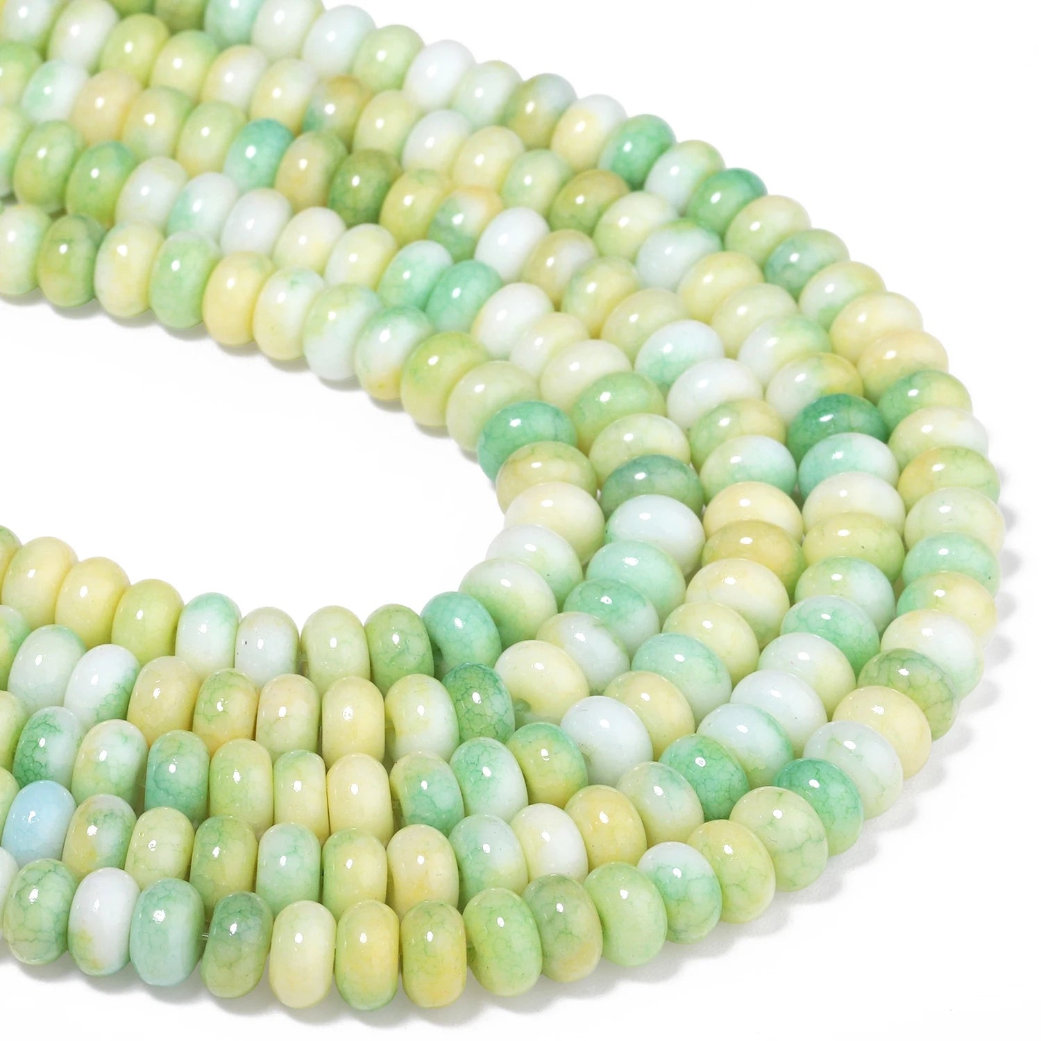 Gradient Green and Yellow Jade Beads — Abacus Shape Crystal Rondelle Spacers