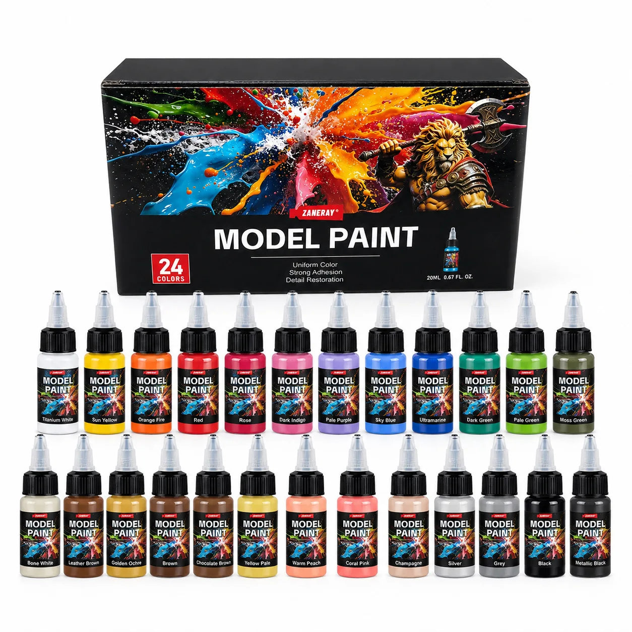 24-Color Acrylic Paint Set — Professional Model Pigments with Brushes