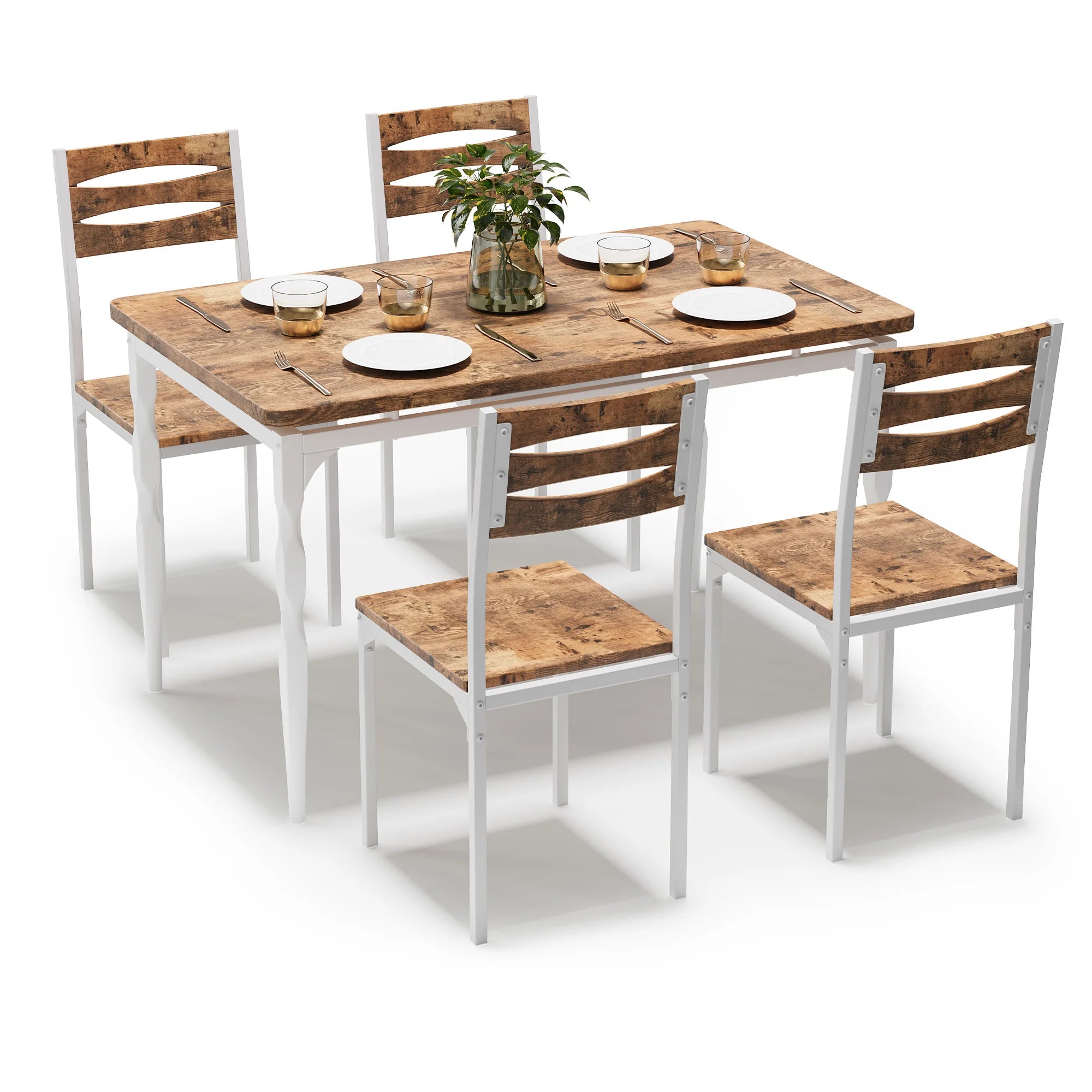 5 Piece Industrial Dining Table Set — Compact Kitchen Table & 4 Chairs