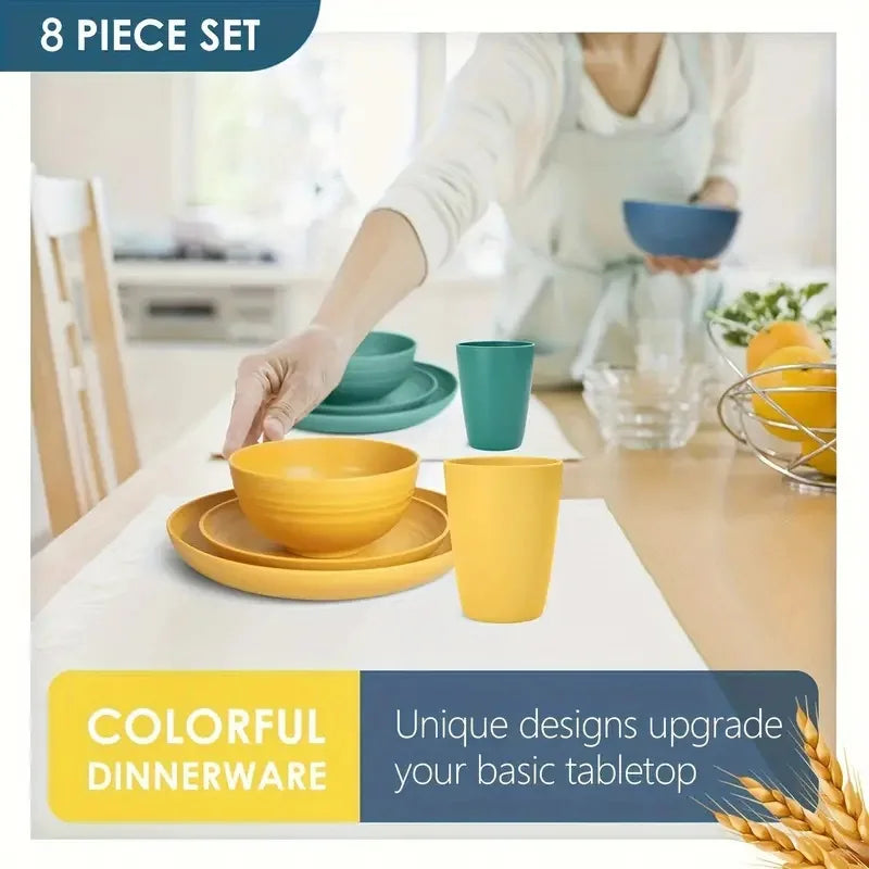 32 Piece Wheat Straw Dinnerware Set — Reusable Service for 8