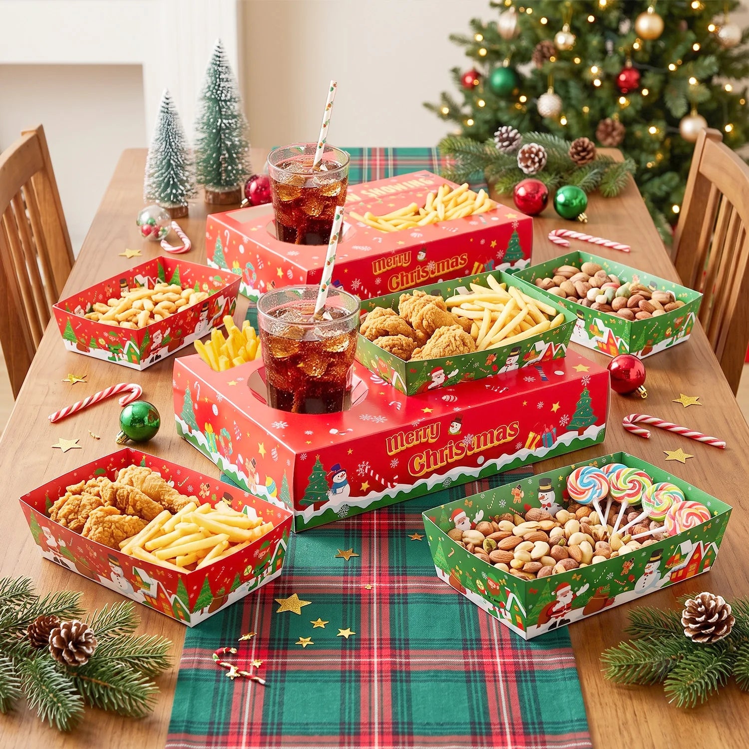 Christmas Party Snack Tray Set — 36 Piece Movie Night Serving Trays