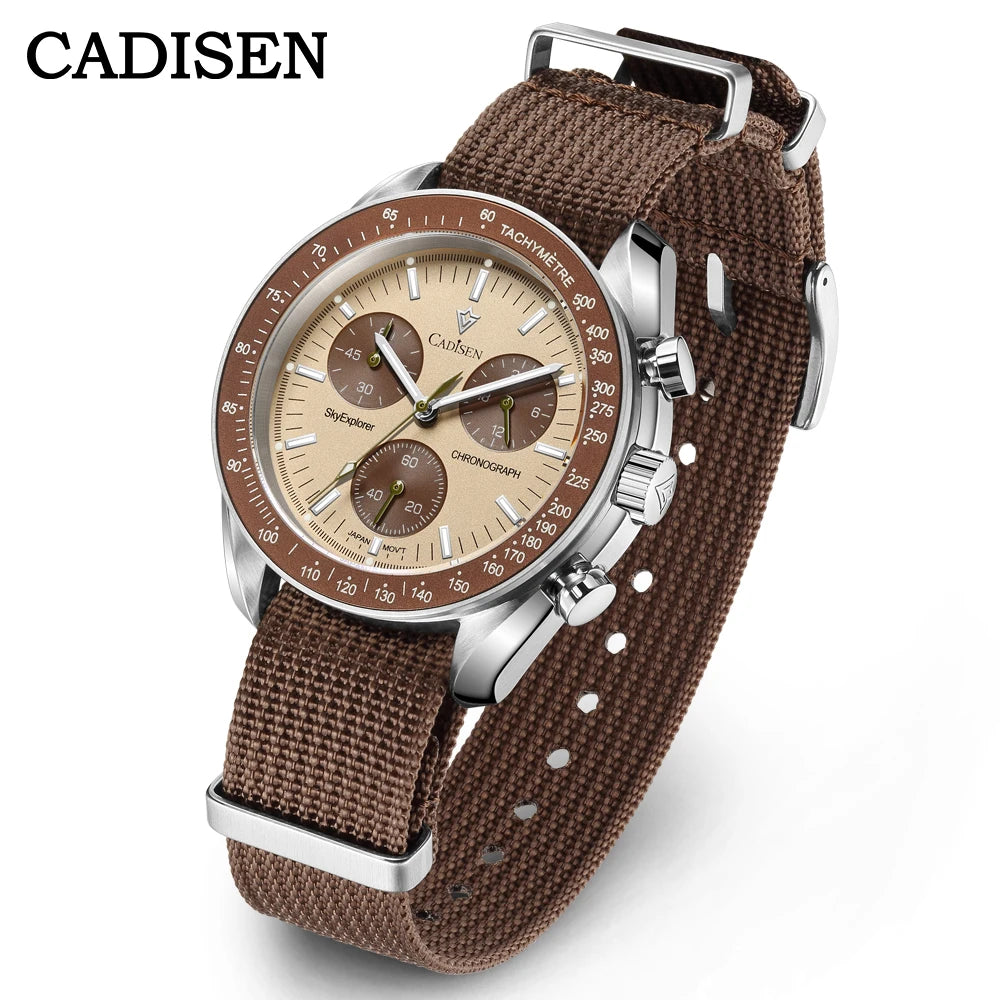 Cadisen Men's Luxury Chronograph Watch — Sapphire Crystal & Canvas Strap