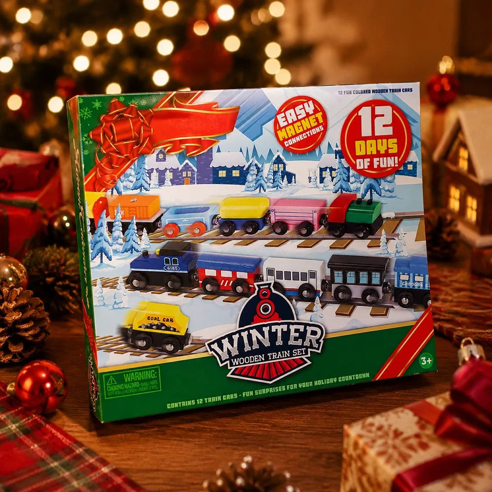 Joyfy Magnetic Wooden Train Advent Calendar — 12 Day Christmas Countdown Set