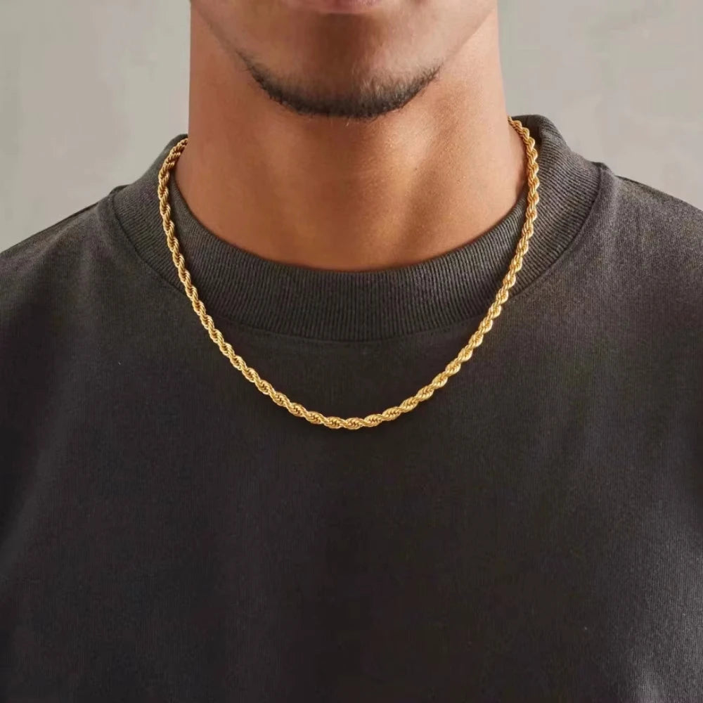 Sterling Silver Rope Chain Necklace — 4mm Gold Plated Classic Jewelry
