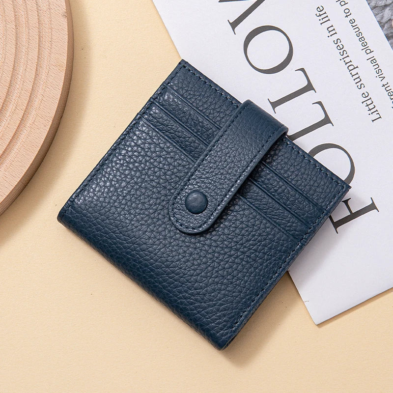 Genuine Leather Women's Mini Wallet — RFID Blocking Slim Two-Fold Purse