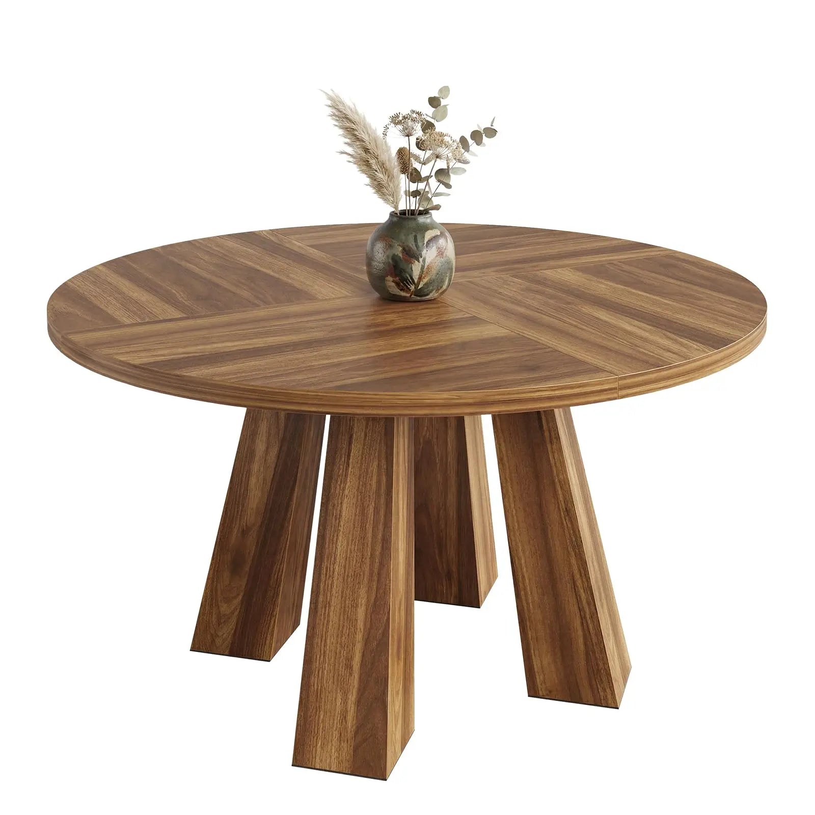 HiMISS 47 Inch Round Dining Table — Farmhouse Herringbone Wood Top