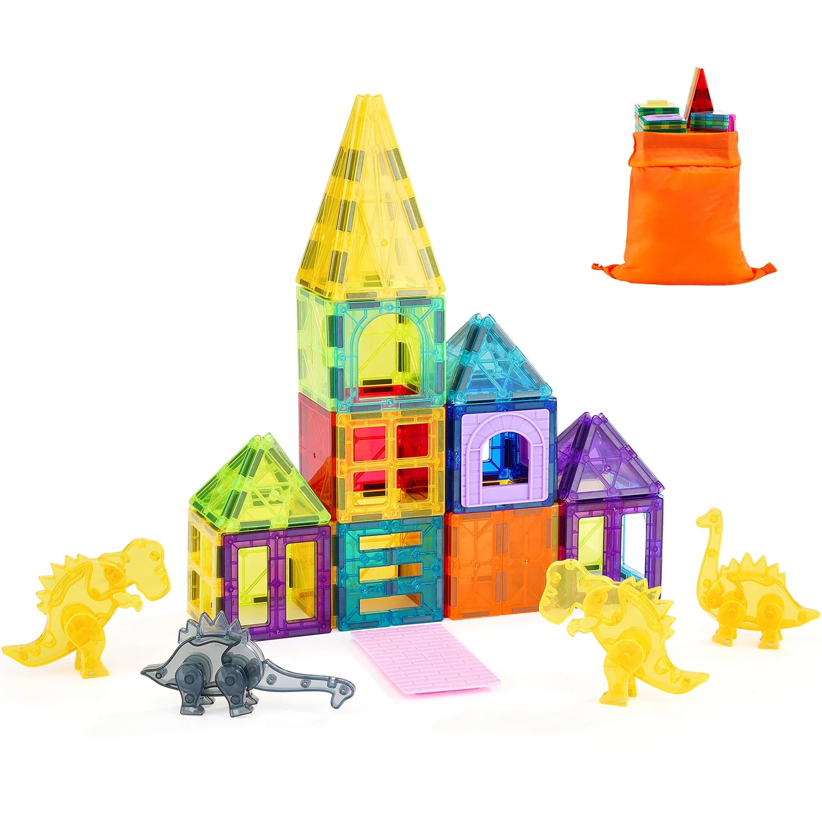 SucceBuy Magnetic Building Tiles — 56-Piece STEM Construction Set with Dinosaurs