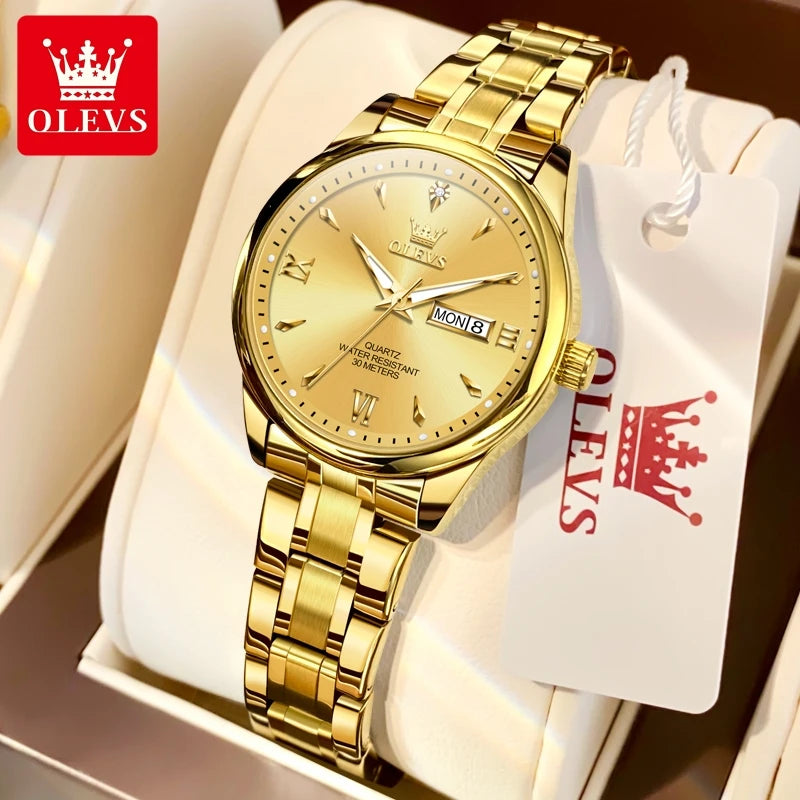 OLEVS 9806 Luxury Couple Watch Set — Waterproof Quartz Timepiece with Luminous Display