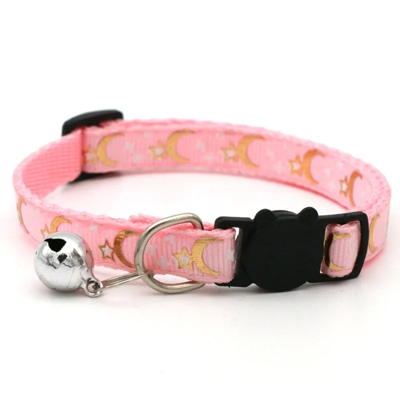 Adjustable Pet Collar with Bell — Colorful Paw Print Pattern for Cats and Small Dogs