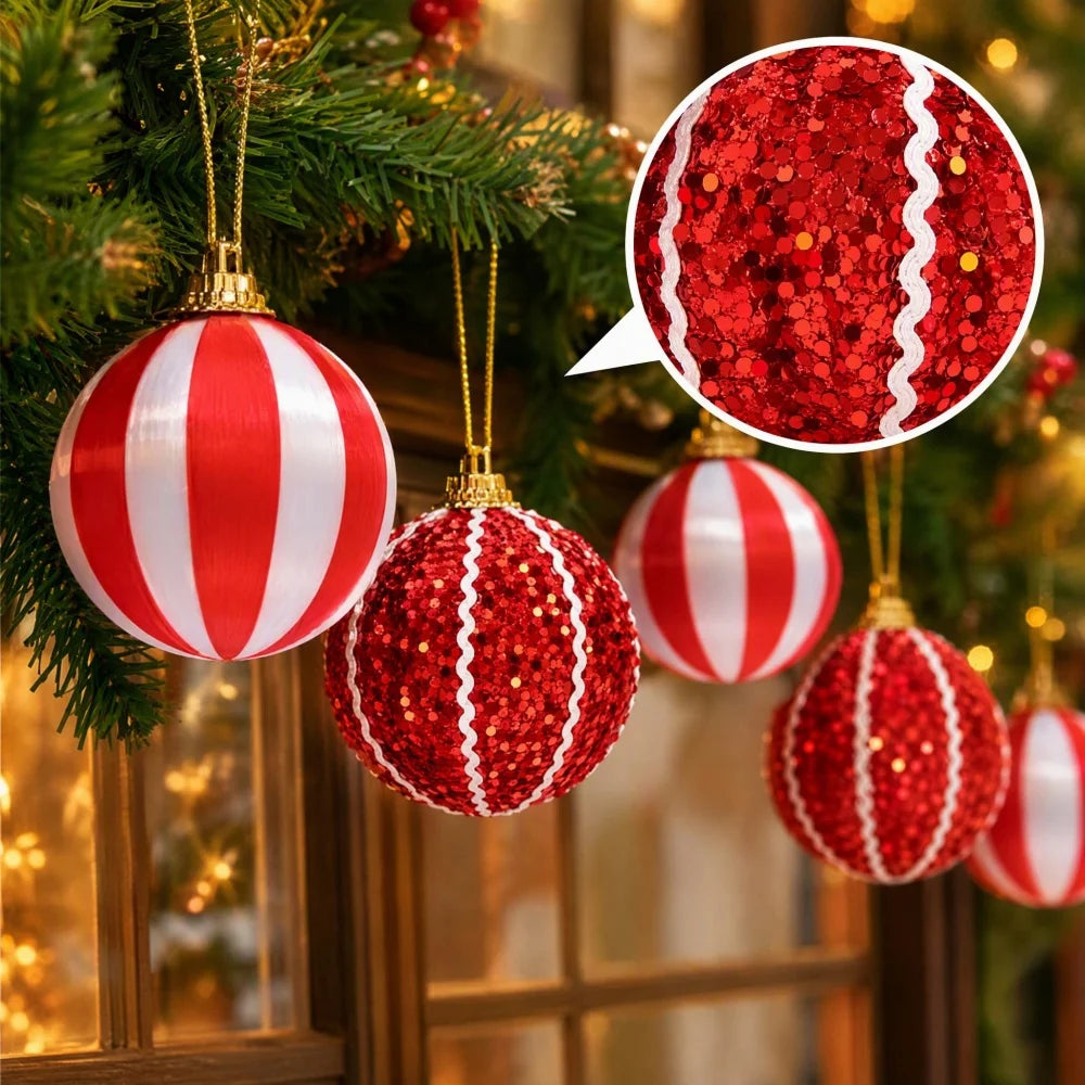 Red and White Christmas Ornament Set — 15 Piece Decorative Ball Pack