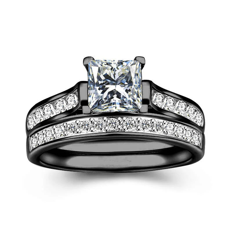 Stainless Steel Couple Ring Set — Matching Wedding and Engagement Bands