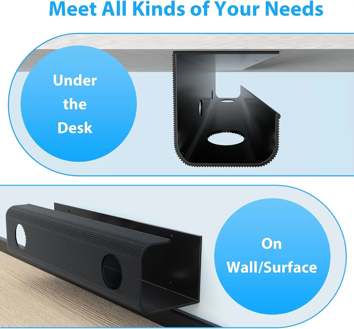 Large Capacity Cable Management Tray — Under Desk Organizer for Standing Desks
