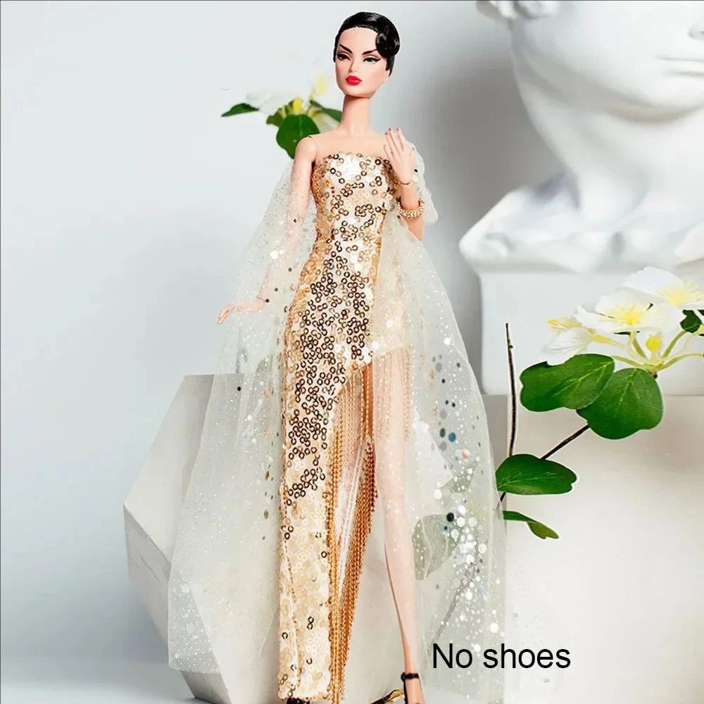 Xianxian Princess European Lace Golden Dress — Elegant Doll Clothing Set