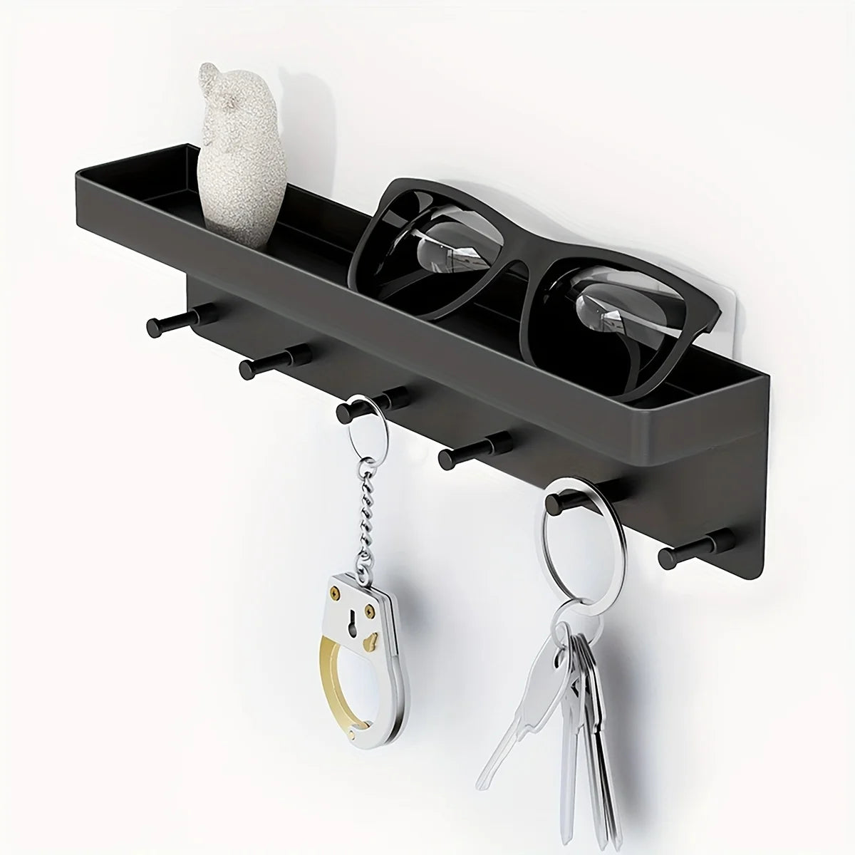 Wall Mount Key Holder — Adhesive Organizer with Mail Tray and 6 Hooks