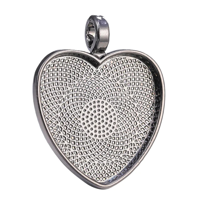 Juya Heart Cabochon Pendant Bases — 25mm Alloy Bezel Trays for DIY Jewelry