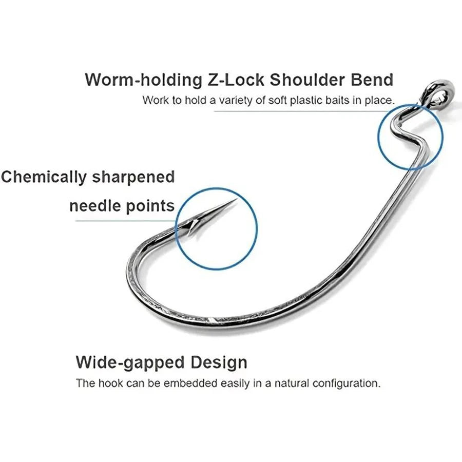 High Carbon Steel Crank Fishing Hooks — Wide Gap Offset Set for Soft Worms