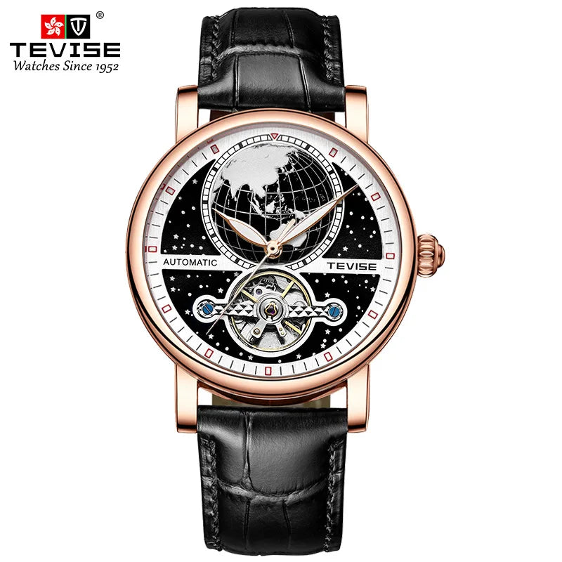 Men's Automatic Mechanical Watch — Luminous Dial & Leather Strap