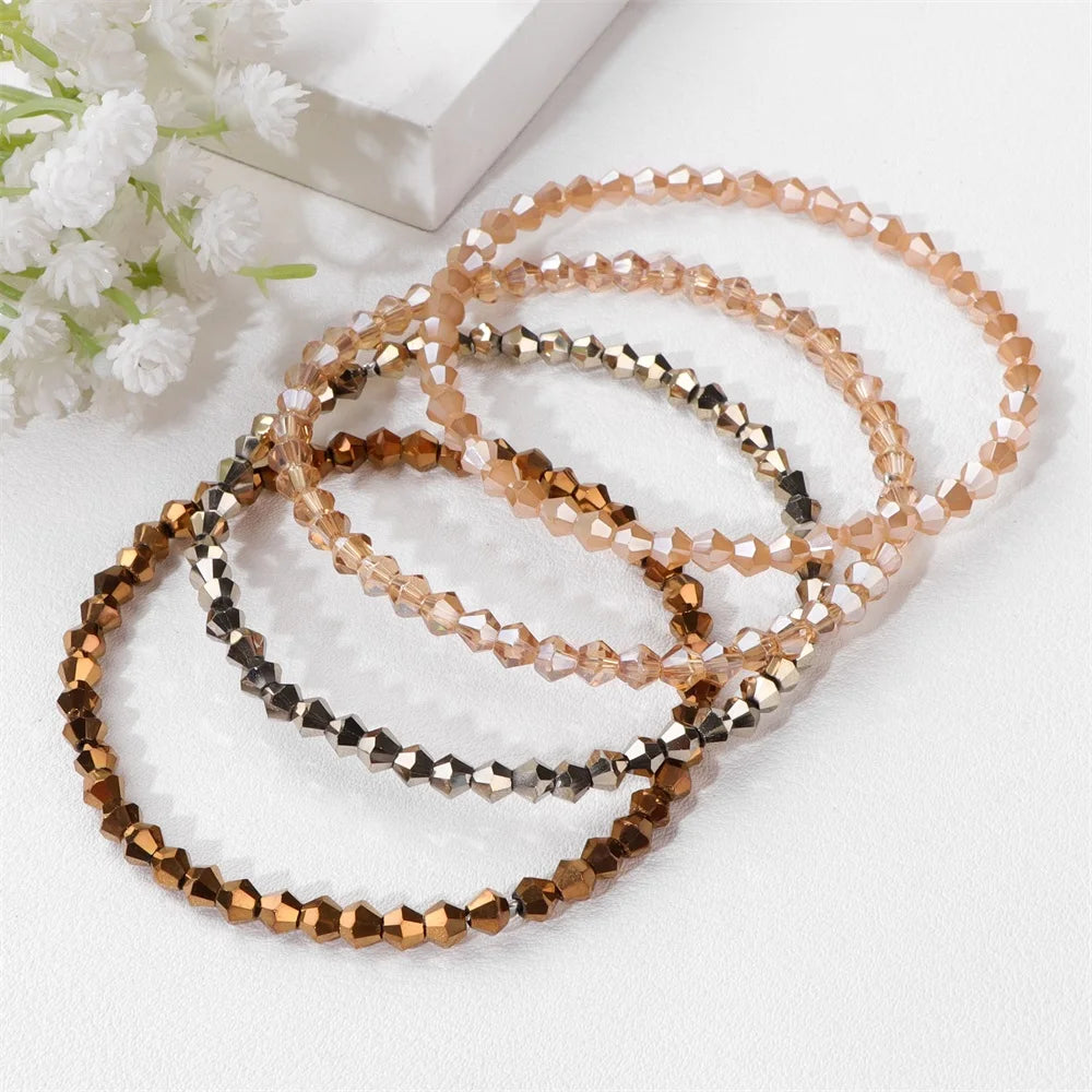 vinswet Crystal Bead Bracelet Set — Elegant Gold Tone Jewelry for Women