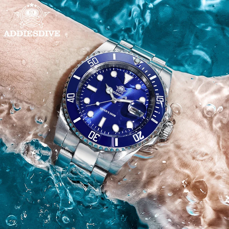 ADDIESDIVE Classic Men's Diving Watch — 200m Waterproof Stainless Steel