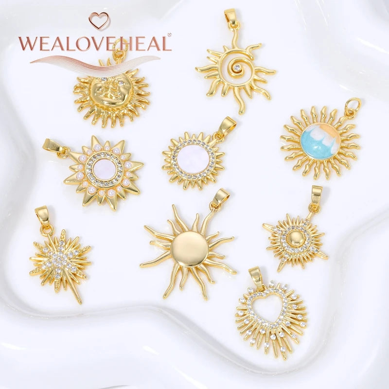 Sun Shaped Zirconia Pendants — 18K Gold Plated Jewelry Findings for DIY Crafts