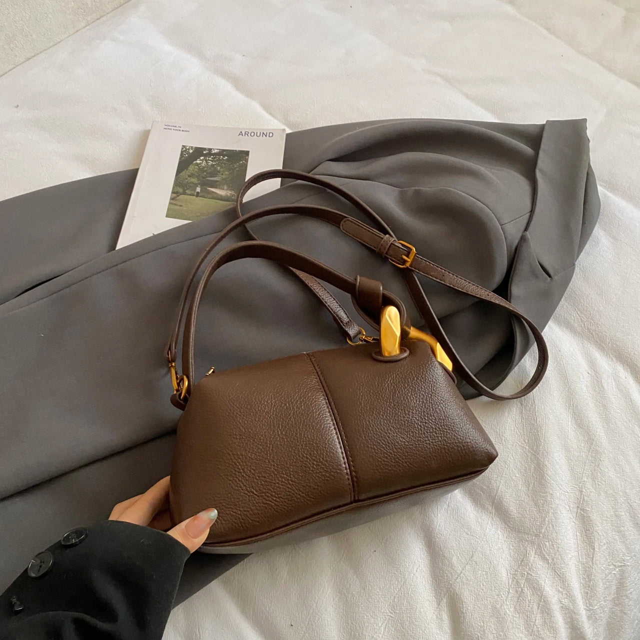 Textured PU Leather Clutch Bag — Versatile Shoulder & Crossbody Handbag