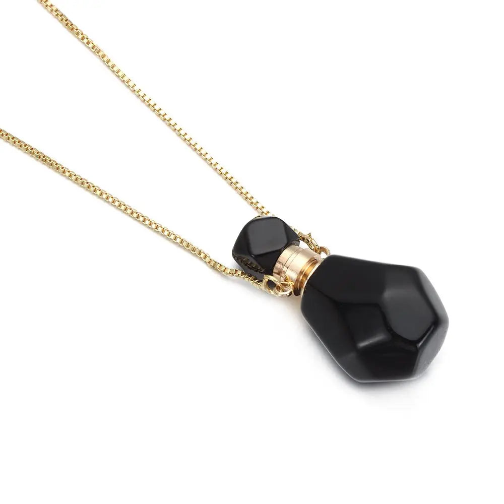Natural Stone Perfume Bottle Necklace — Essential Oil Diffuser Pendant