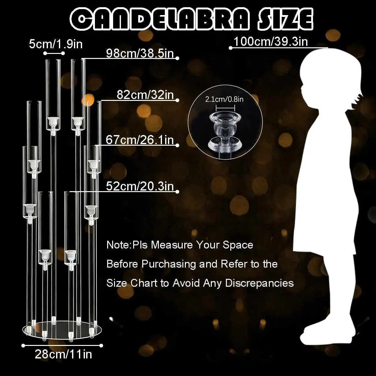 VINCIGANT Clear Acrylic 8-Arm Candelabra — Elegant Table Centerpiece for Events