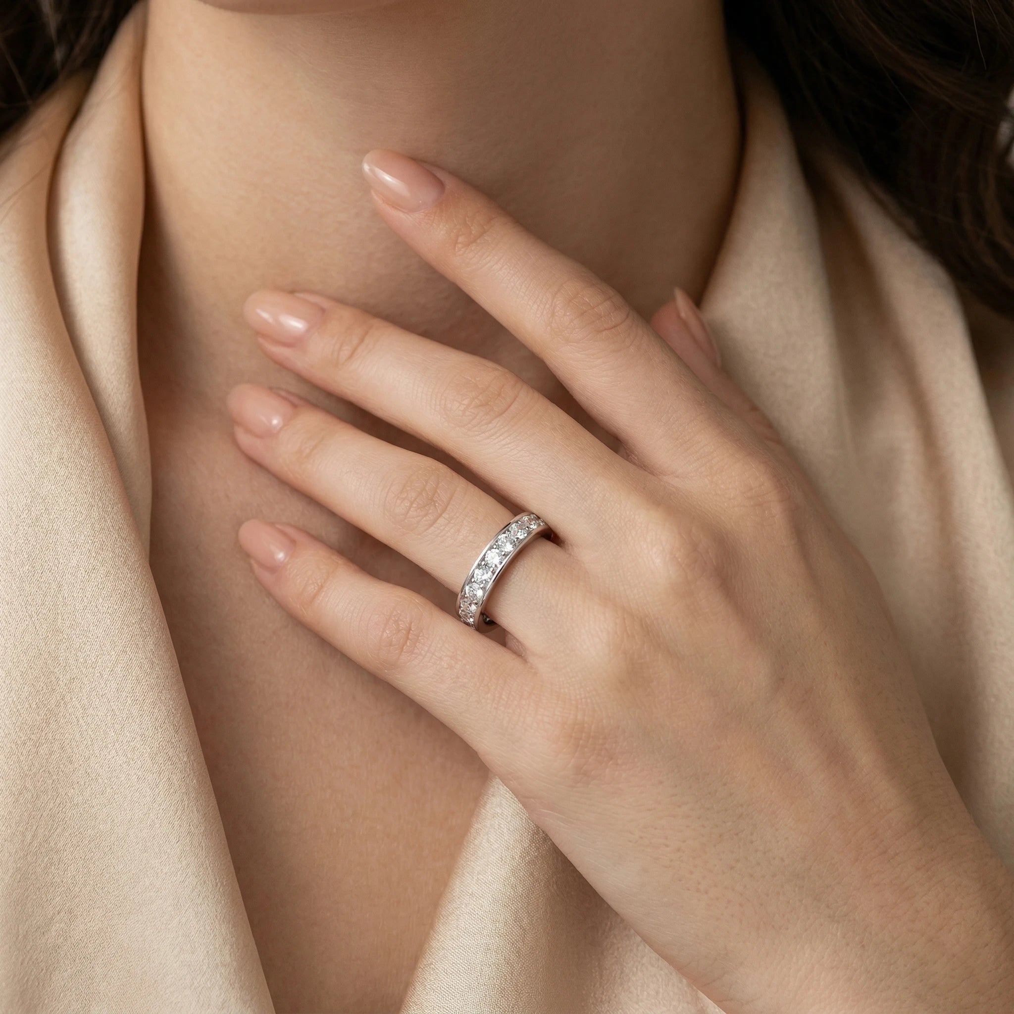 Moissanite Eternity Ring — 925 Sterling Silver Stackable Band