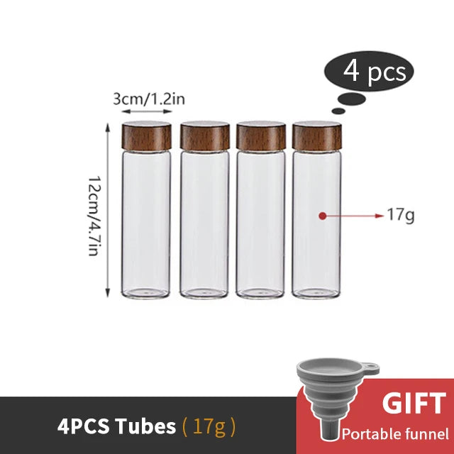 ALIKISSCAFE Coffee Bean Storage Container — Walnut Display Rack & Glass Tubes