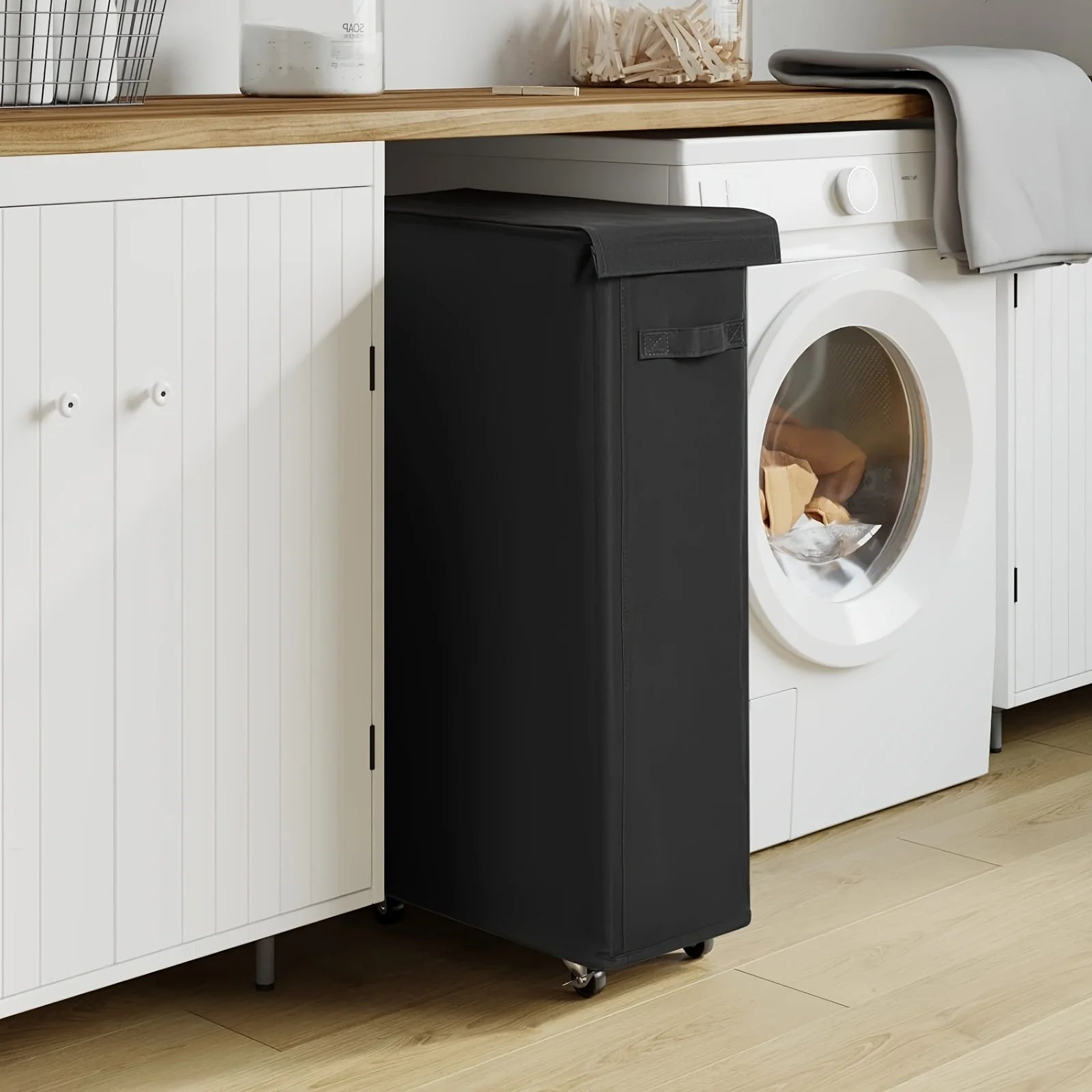 Rolling Laundry Hamper with Lid — Portable Oxford Fabric Storage Basket