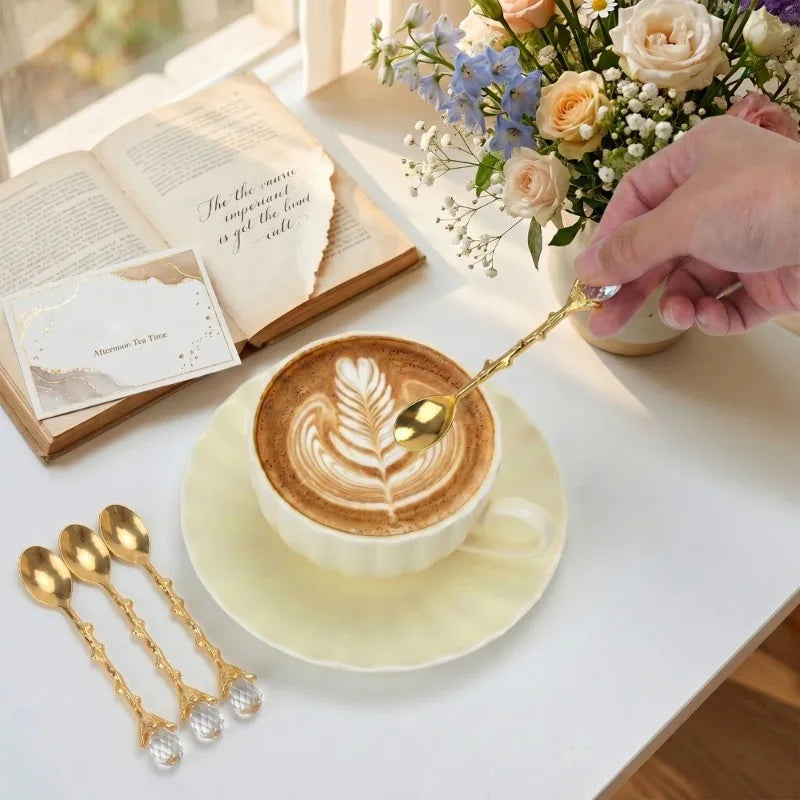 Luxury Gold Coffee Spoon Set — 6 Piece Espresso Stirring Spoons with Decorative Holder