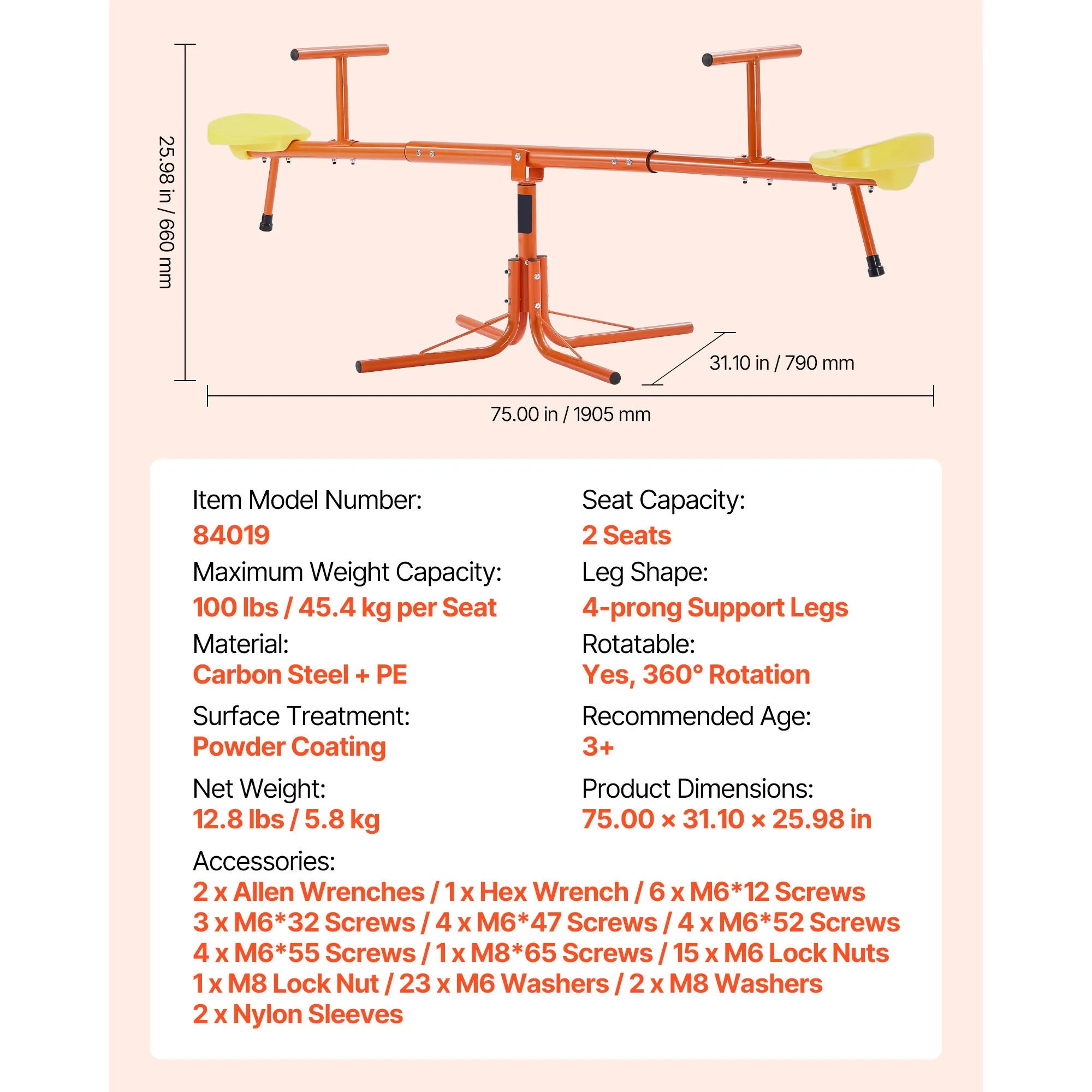 Kids Sit and Spin Teeter Totter — 360° Rotating Outdoor Seesaw