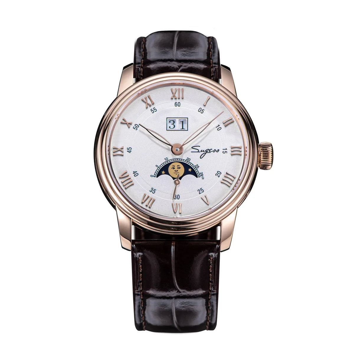 SUGESS Moonphase Automatic Watch — Blue Sandstone Dial & Sapphire Crystal