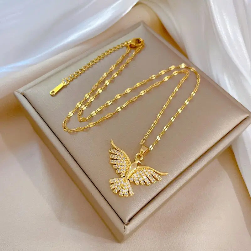 Vintage Phoenix Pendant Necklace — 18K Gold Plated Retro Jewelry for Women