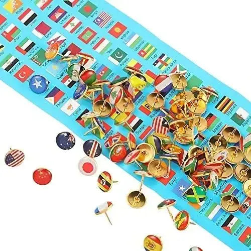 National Flag Round Head Thumbtacks — Colorful Map Pins for Office & School