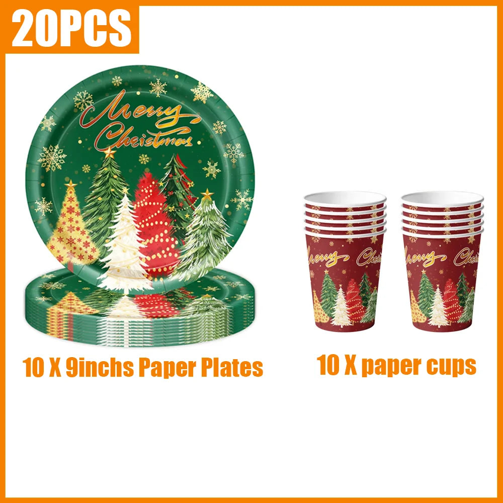 Christmas Tree Themed Tableware Kit — Festive Holiday Party Supplies