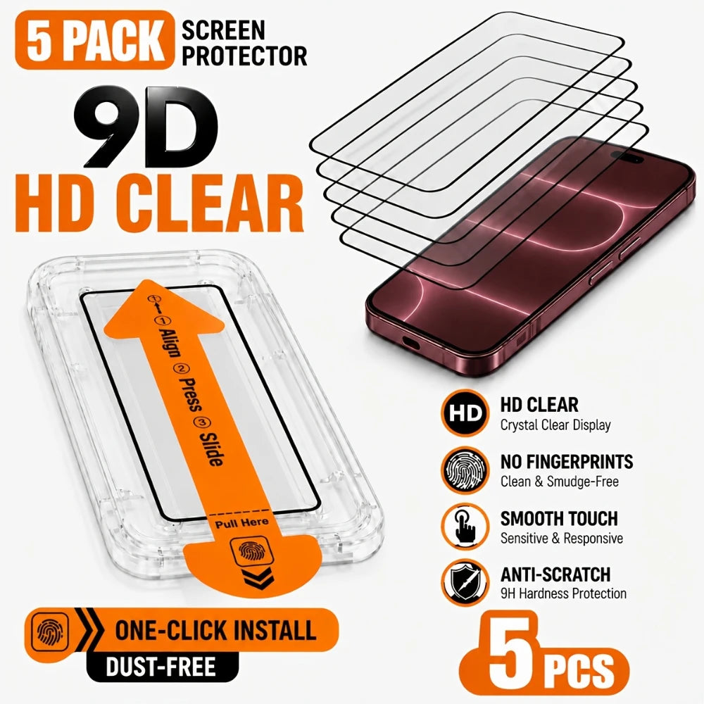 NNBILI Ultra HD Tempered Glass Screen Protector — 5-Pack Full Coverage Set