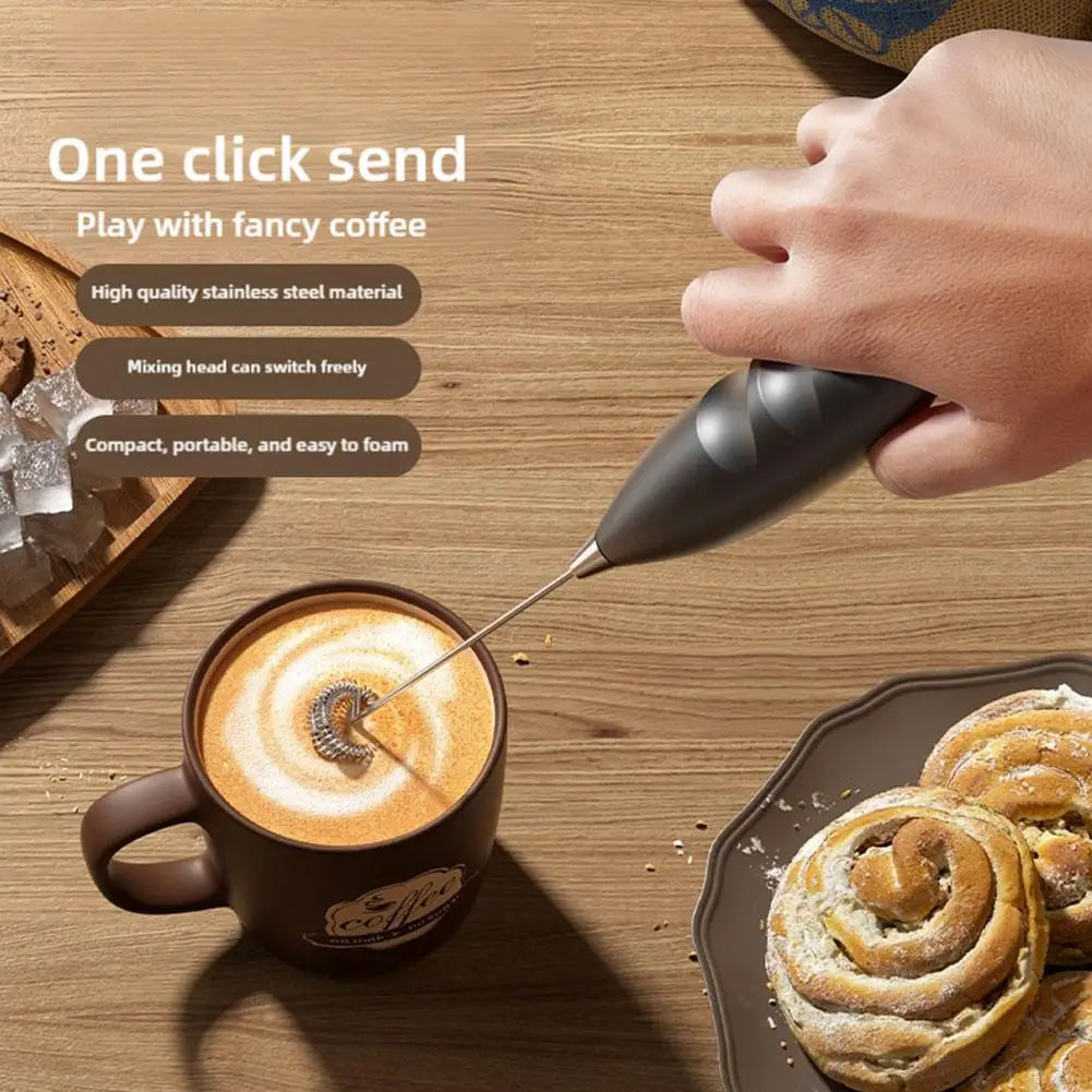 Wireless Electric Milk Frother — Handheld Battery-Powered Mixer for Coffee and Baking