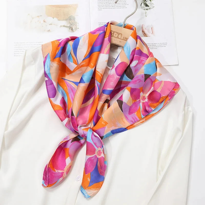 SENAIFEI Printed Silk Scarf — Luxury Square Shawl & Decorative Headband