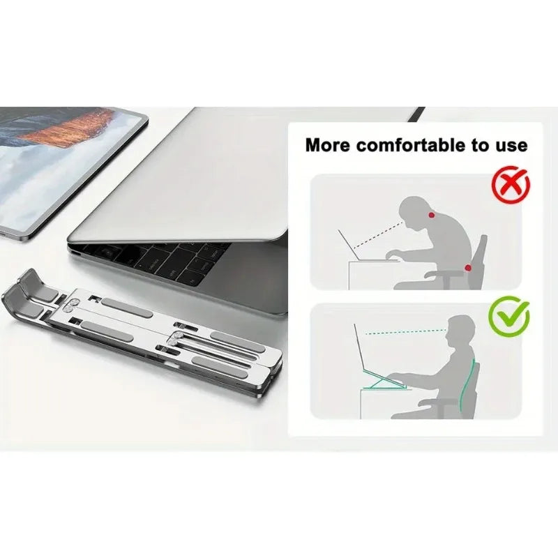 Adjustable Aluminum Laptop Stand — Ergonomic 6-Level Height Support