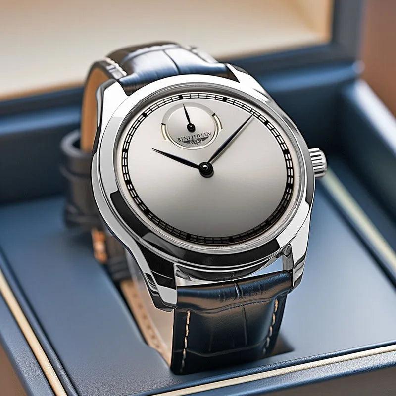 Men's Black Leather Quartz Watch — Elegant Business Analog Wristwatch