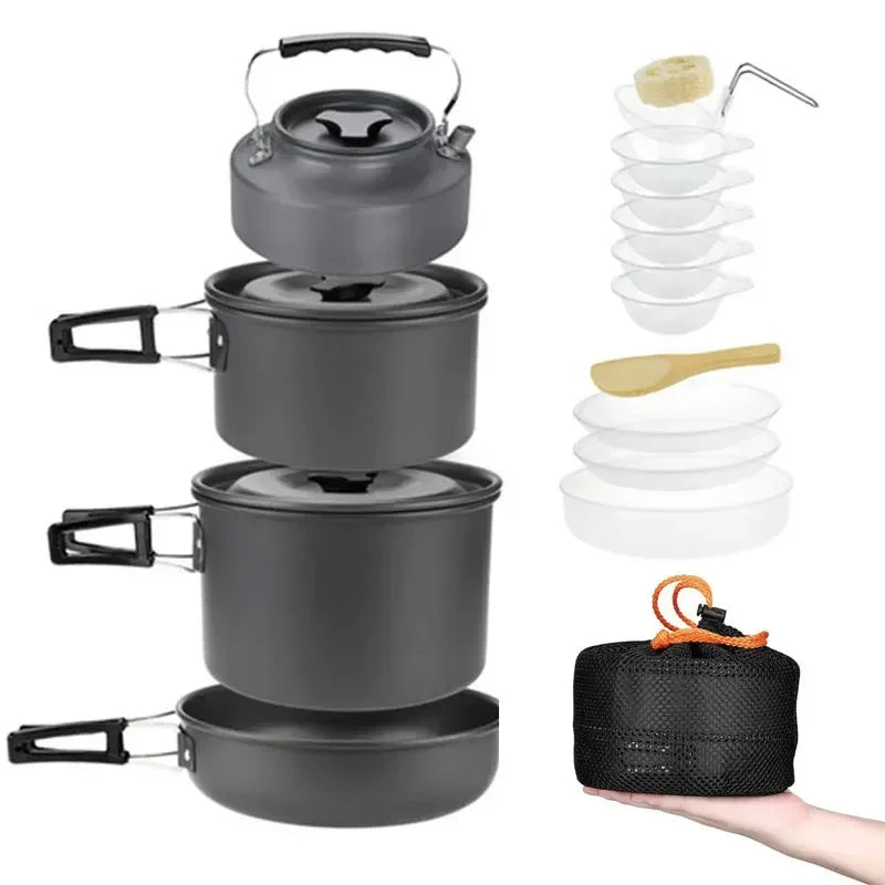 Portable Camping Cookware Set — Lightweight Aluminum Pot and Pan Kit