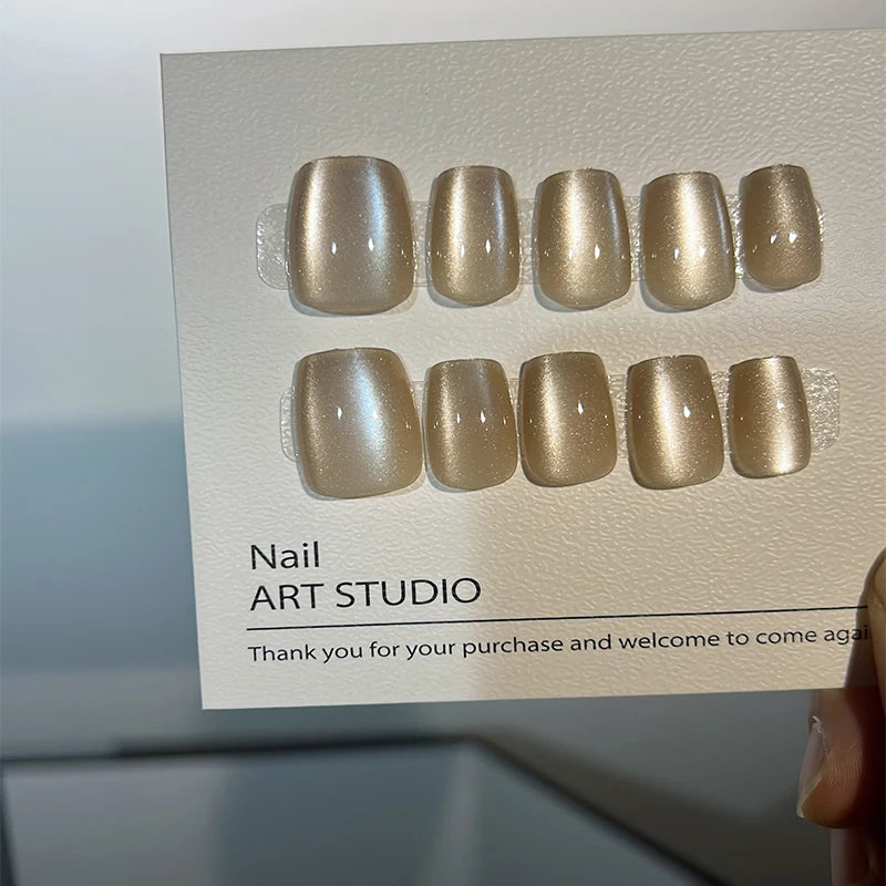 Luxury Cat Eye Press On Nails — Handmade Acrylic Coffin Style False Nails