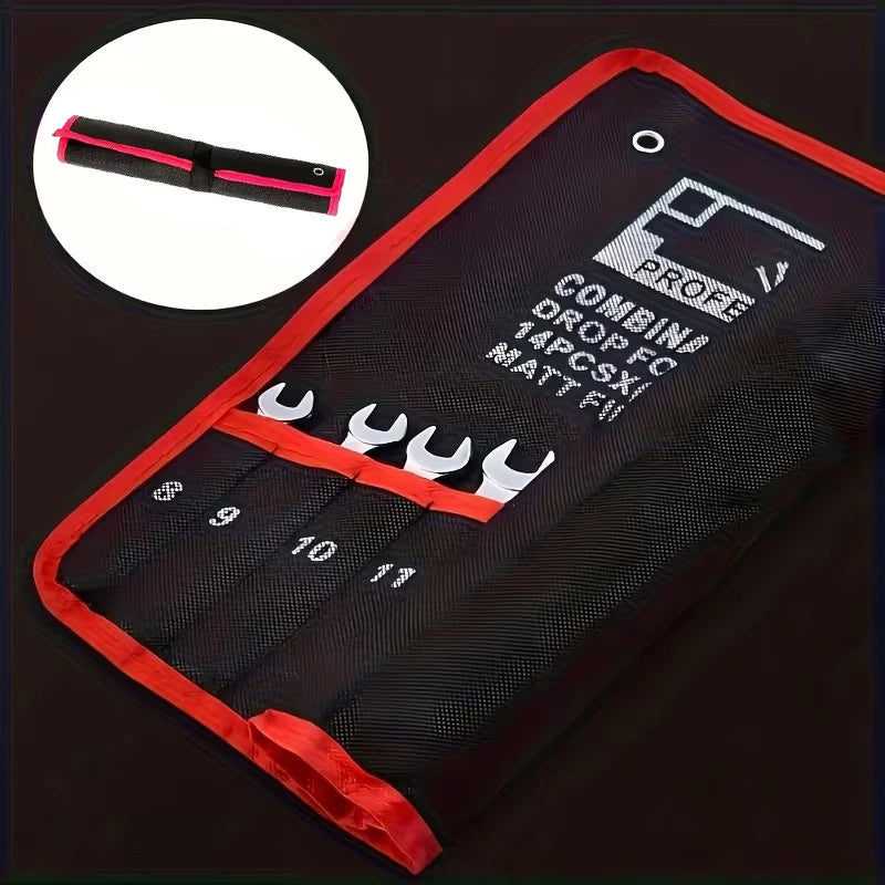 14-Pocket Tool Organizer Roll — Durable Wrench Storage Bag with Handle