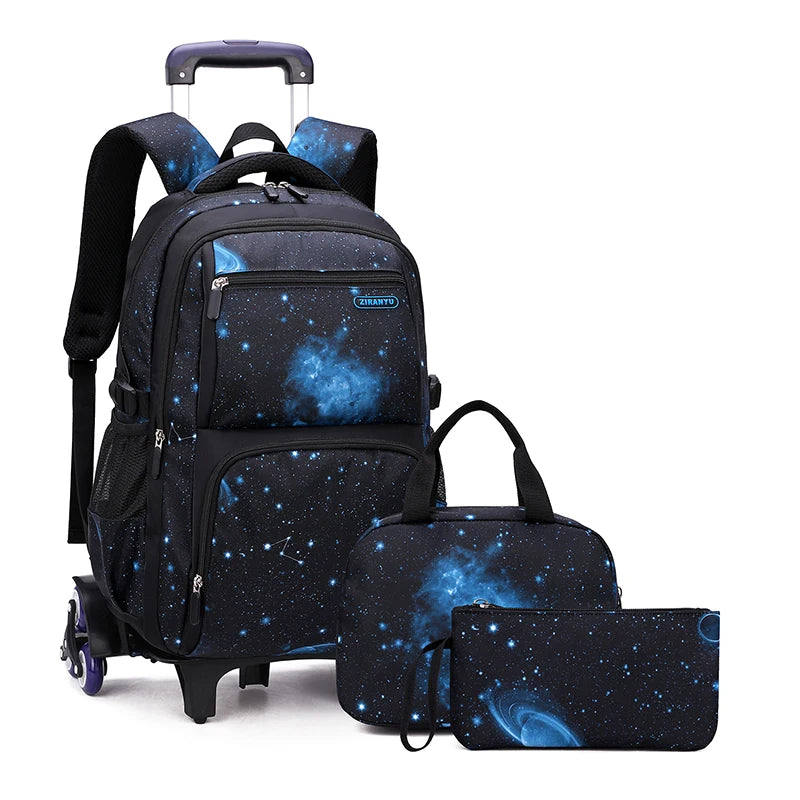 Rolling School Backpack with Lunch Box — Wheeled Trolley Bag for Students