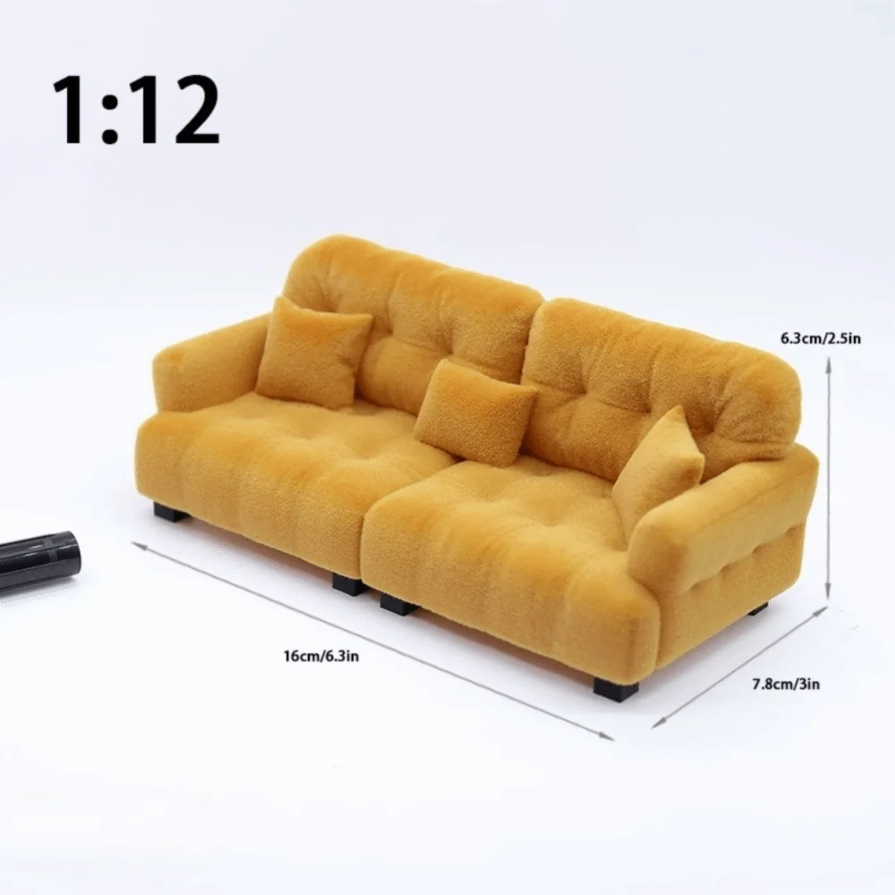 Miniature Flocking Sofa Model — Dollhouse Living Room Furniture Accessory