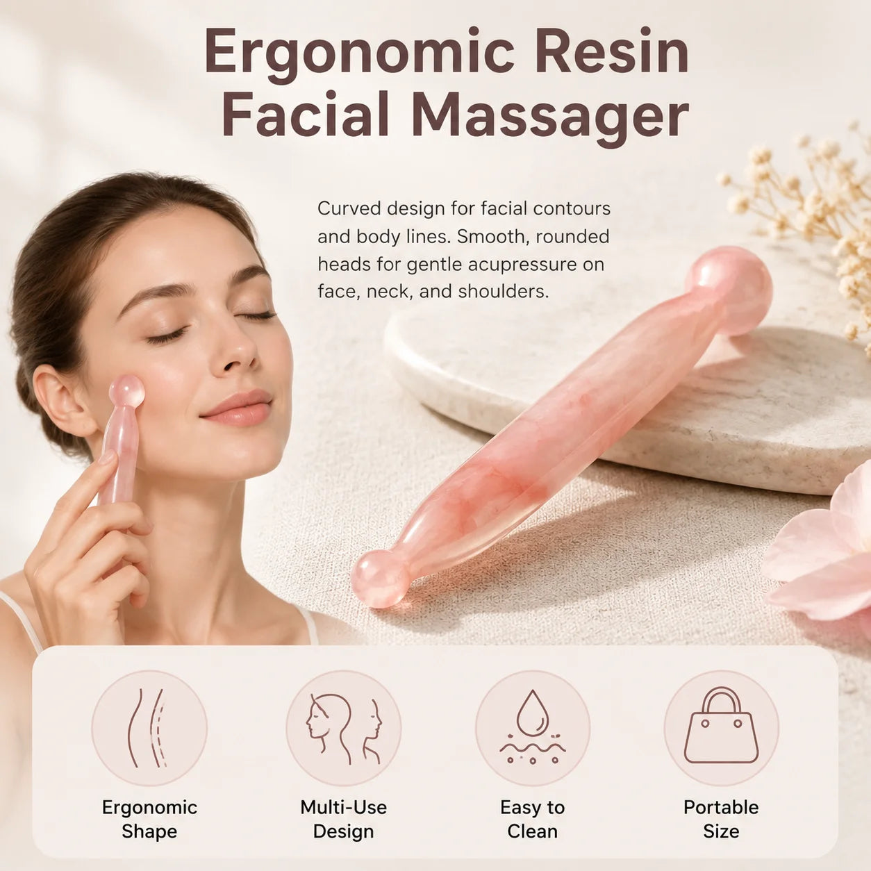 DKSHETOY Facial Gua Sha Massage Tool — Ergonomic Resin Beauty Stick