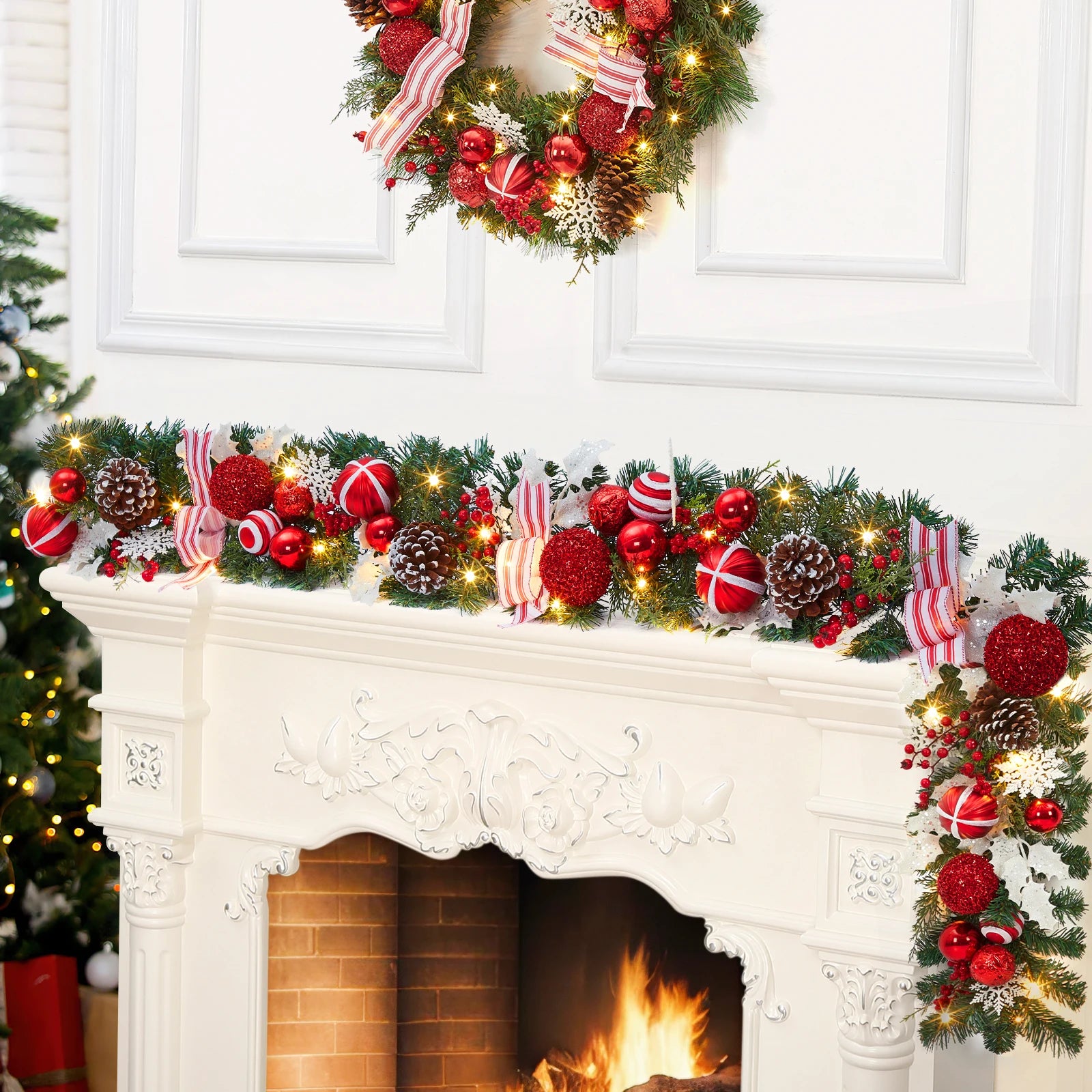GAOMON 6ft Pre-Lit Christmas Garland — Festive LED Pine Greenery Decor
