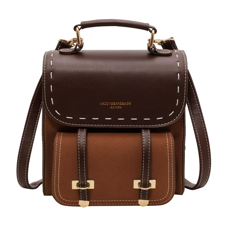 Women's Faux Leather Patchwork Backpack — Stylish Travel & School Bag